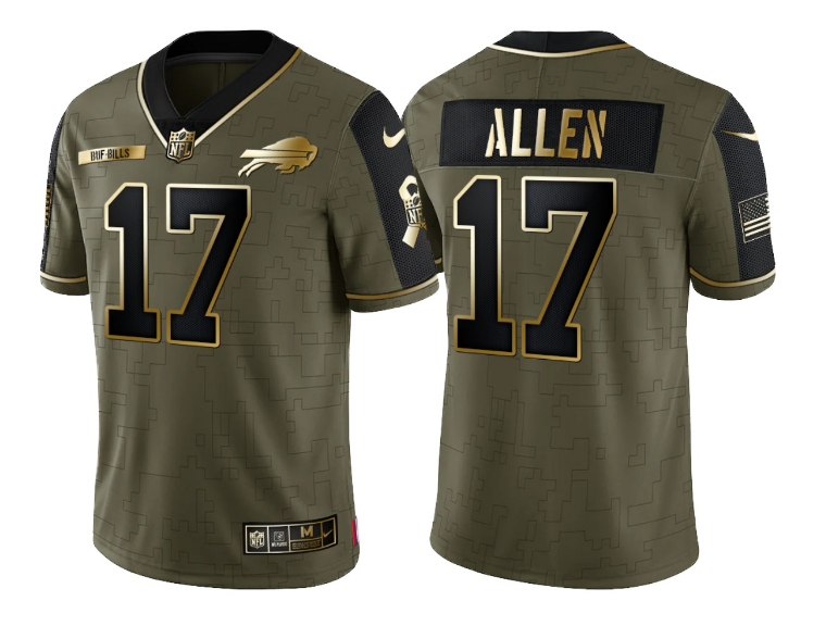 Men's Buffalo Bills #17 Josh Allen 2021 Olive Golden Salute To Service Limited Stitched Jersey